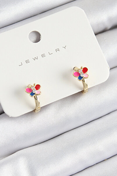 ALFA AKSESUAR 03 Brass Zircon Stone Butterfly Model Gold Color Children's Earrings - Tj-Bkp10908