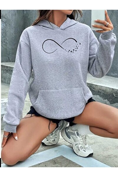 tkn your style سويت شيرت بقلنسوة كبير الحجم بتصميم طباعة إنفينيتي للجنسين