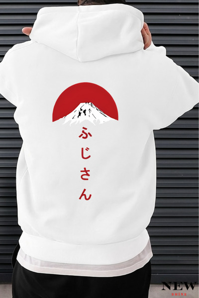 New Shine سويت شيرت مطبوع عليه نص جبلي ياباني