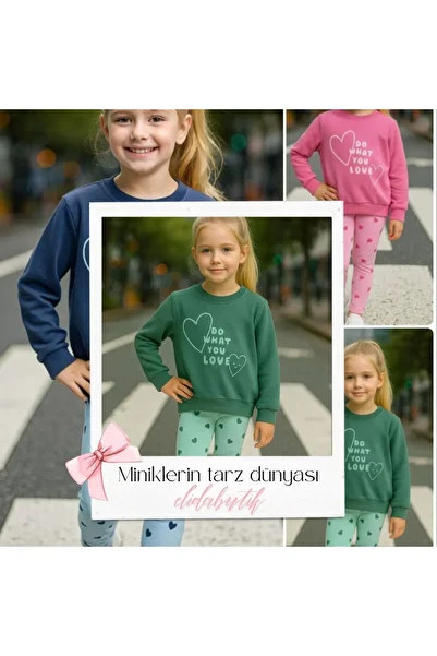 Elidabutik Heart Printed 2-Piece Cotton Set Green