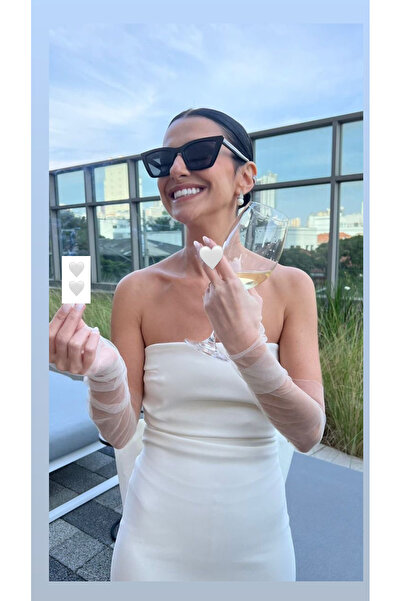 Nurcanilirboutique Beyaz düz tül eldiven kolluk