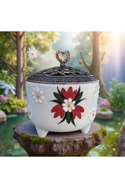 İlbay Çini Takı Ayşen Seramik Şekerlik kırmızı Çiğdem Çiçeği