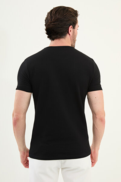 Mcr Ανδρικό κοντομάνικο βαμβακερό μπλουζάκι με σχέδια, μαύρο - 36858.25Y