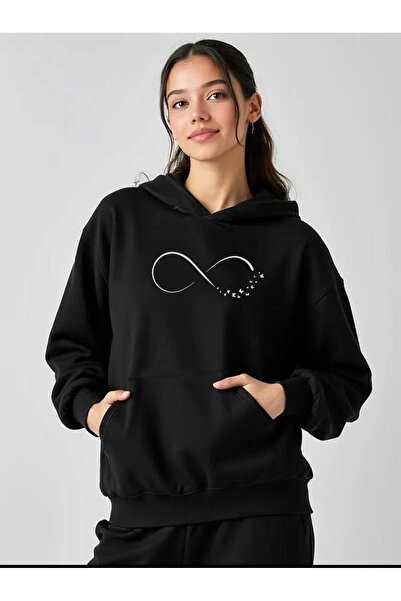 tkn your style سويت شيرت بقلنسوة كبير الحجم بتصميم طباعة إنفينيتي للجنسين