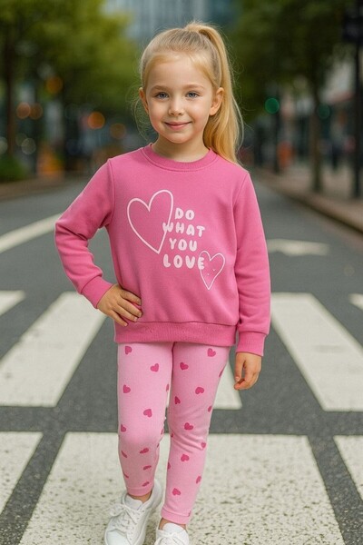 Elidabutik Heart Printed 2-Piece Cotton Set Pink