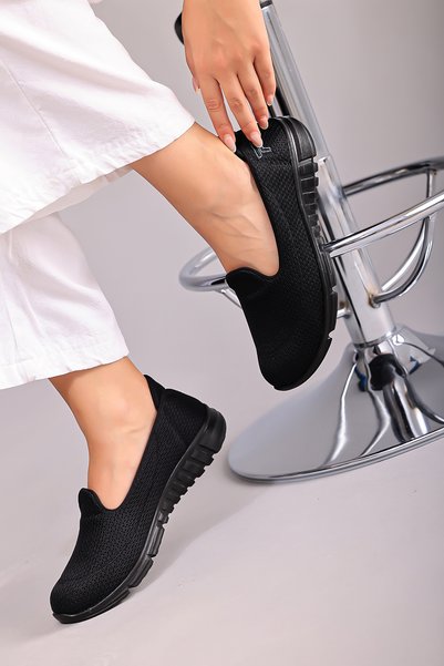 Modafadır Women's Black Orthopedic Sole Ballet Casual Shoes Mother Shoes Classic Shoes