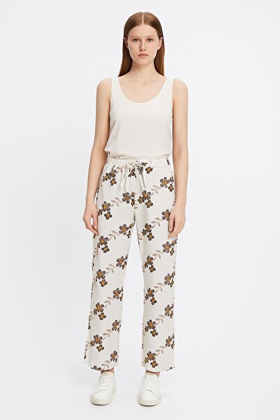 SheLoria Women's Brown Floral Belted Elastic Waist Relaxed Fit Palazzo Linen ...