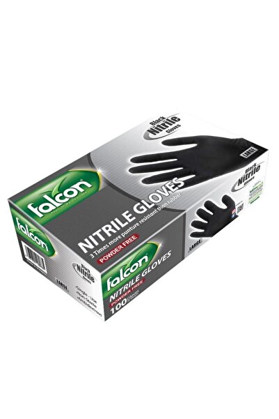 Falcon Nitrile Gloves Powder Free, Large (Black) - 100 pcs