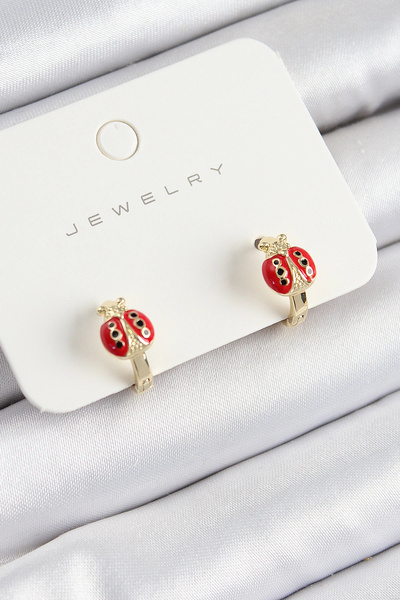 ALFA AKSESUAR 03 Brass Ladybug Model Gold Color Children's Earrings - Tj-Bkp10902
