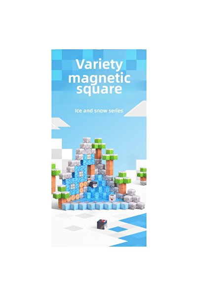 Picodino Set cuburi magnetice colorat Minecraft Ice, tema gheata si zapada, 9...