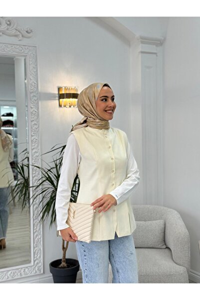 QOOQ STORE QOOQ Magne Yelek Ekru 25fw624