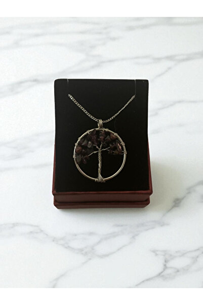 Şahi Workshop قلادة شجرة الحياة من حجر العقيق الطبيعي مع علبة