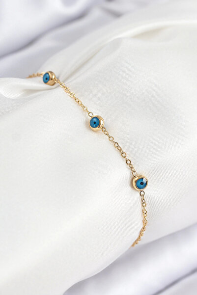 Epilons سوار نسائي من الفولاذ Bfs 316L مزين بخرز العين باللون الذهبي