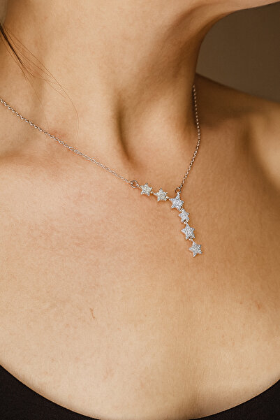 mirvia Kadın Yıldız Tasarımlı Zirkon Taşlı Gümüş Renk Zarif Kolye – Anti Aler...