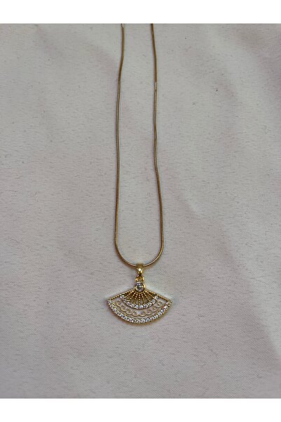 DUSHA JEWELRY قلادة مروحة من الفولاذ الذهبي باللون الأبيض