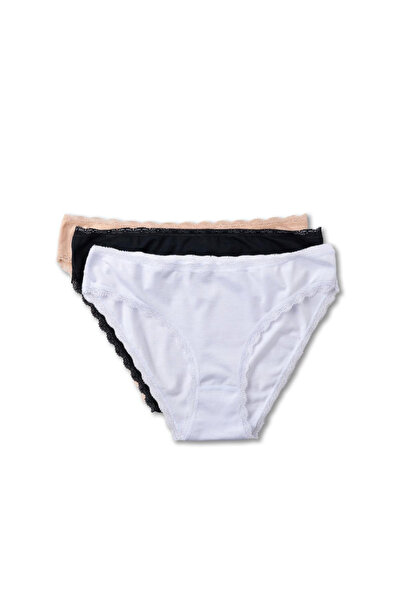 Katia&Bony Women's Lace 3-Piece Basic Cotton Panties Black/White/Nude