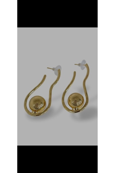 Aylish Bijuteri Gold Round Ball Pendant Design Earrings