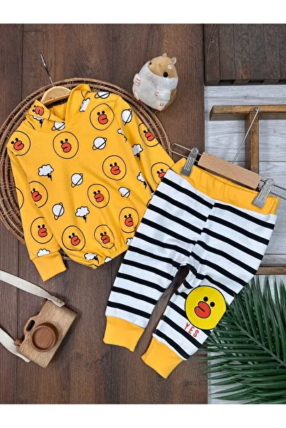Kids Kingdom Cotton Duck Patterned Hooded Baby Girl 2-Piece Set