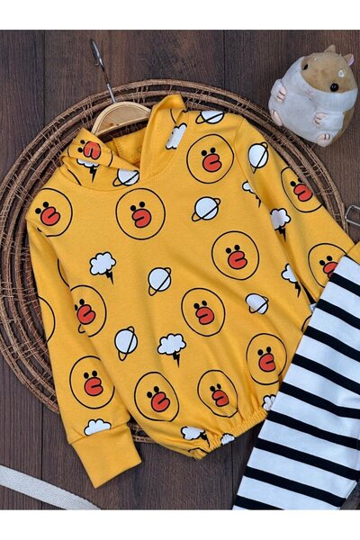 Kids Kingdom Cotton Duck Patterned Hooded Baby Girl 2-Piece Set