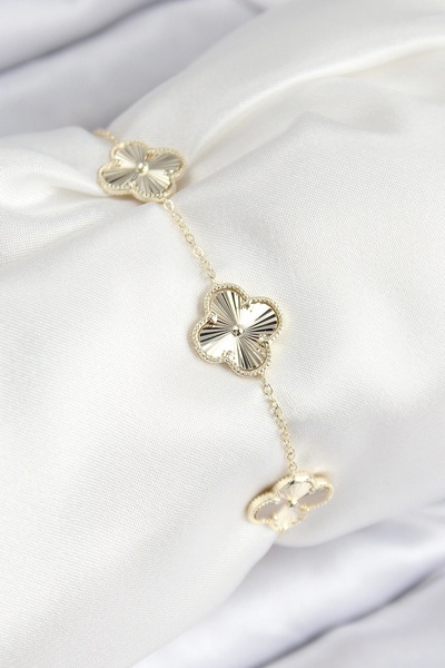 ALFA AKSESUAR 03 Vip Brass Clover Model Gold Color Women's Bracelet - Tj-Bb7783
