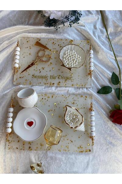 Yopoksi Desing KALP FİNCANLI ALTIN VARAK SÜSLEMELİ SÖZ,NİŞAN,İSTEME TEPSİ SET...