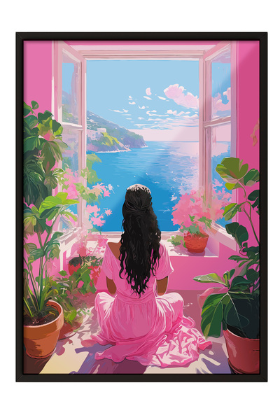 Zestia Tablou înrămat negru, Peisaj marin – Stil romantic, Poster decorativ p...