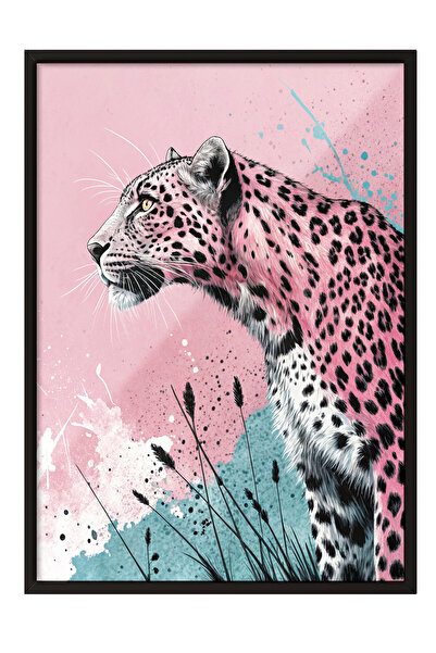 Zestia Tablou cu ramă neagră, Leopard roz – Artă modernă, Poster decorativ pe...