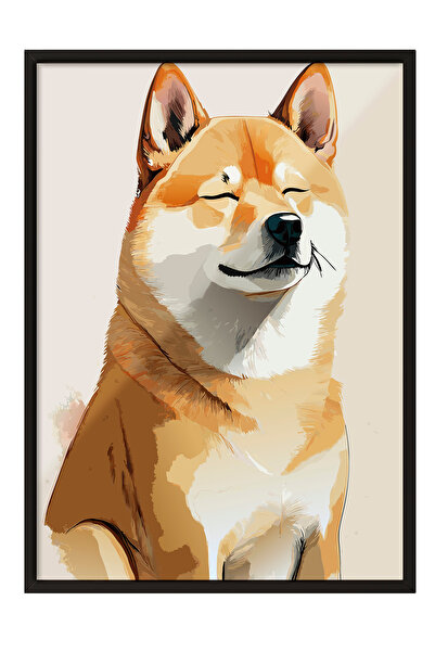 Zestia Tablou înrămat negru, portret de câine Shiba Inu, poster decorativ pen...