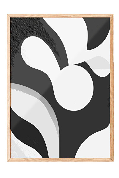 Zestia Tablou cu ramă din lemn, forme abstracte alb-negru, poster decorativ p...
