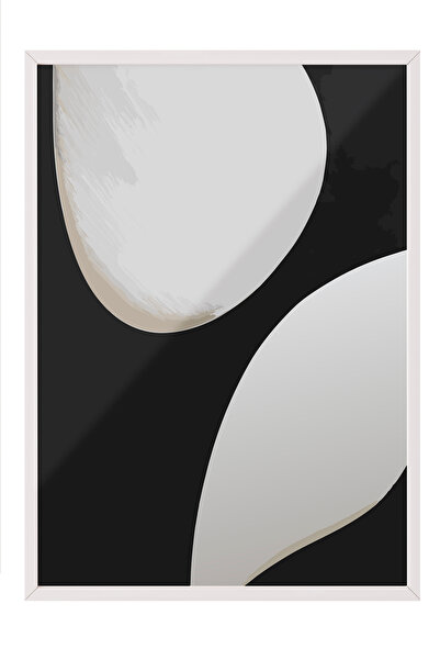 Zestia Tablou cu ramă albă, forme minimaliste alb-negru, poster decorativ pen...