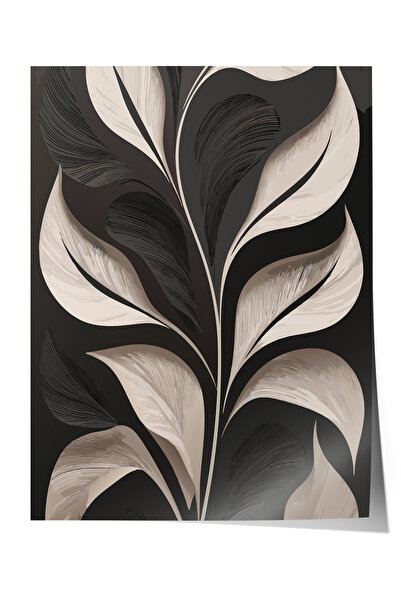 Zestia Poster fără ramă, model cu frunze naturale – alb-negru, poster decorat...