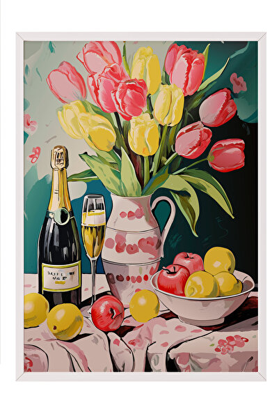 Zestia Tablou înrămat alb, cu șampanie și flori – Temă de sărbătoare, Poster ...