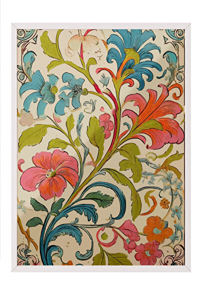 Zestia Πίνακας με λευκό πλαίσιο, Πολύχρωμο μοτίβο λουλουδιών – Κλασική Τέχνη,...