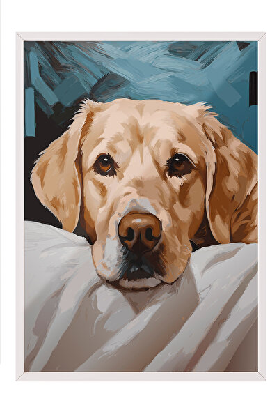 Zestia Tablou în ramă albă, portret realist de câine – tonuri calde, poster d...