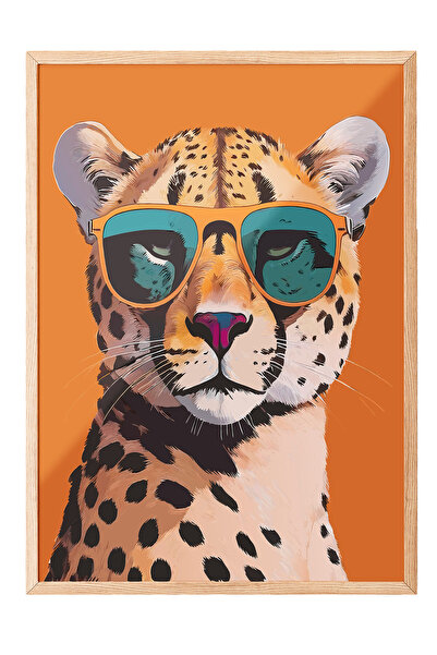 Zestia Tablou înrămat în lemn, Leopard cu ochelari Pop Art, Poster decorativ ...