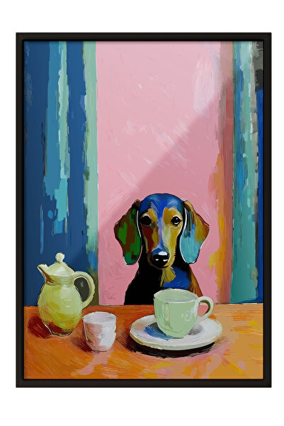 Zestia Tablou înrămat negru, Câine și cafea – Vesel, Poster decorativ pentru ...