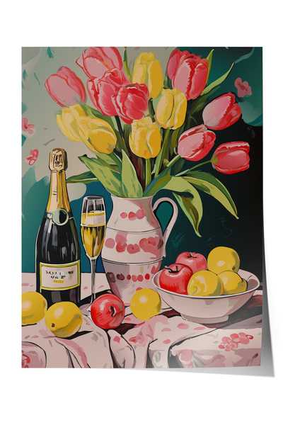 Zestia Poster fără ramă, șampanie și flori – Temă de sărbătoare, Poster decor...