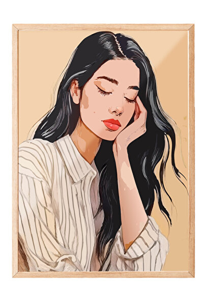 Zestia Tablou înrămat în lemn, Portretul unei femei în meditație, Poster deco...