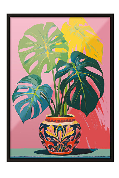 Zestia Картина с черна рамка, листа от монстера в саксия, постер за декорация...