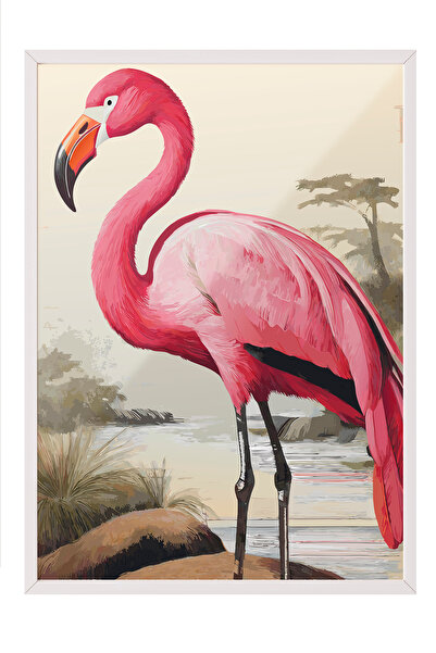 Zestia Tablou înrămat alb, Flamingo – Stil natural, Poster decorativ pentru d...