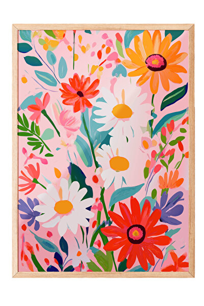 Zestia Εικόνα με ξύλινο πλαίσιο, Πολύχρωμο σχέδιο λουλουδιών, Διακοσμητική αφ...