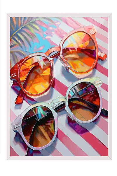 Zestia Tablou cu ramă albă, Reflecții de ochelari de soare – Atmosferă de var...