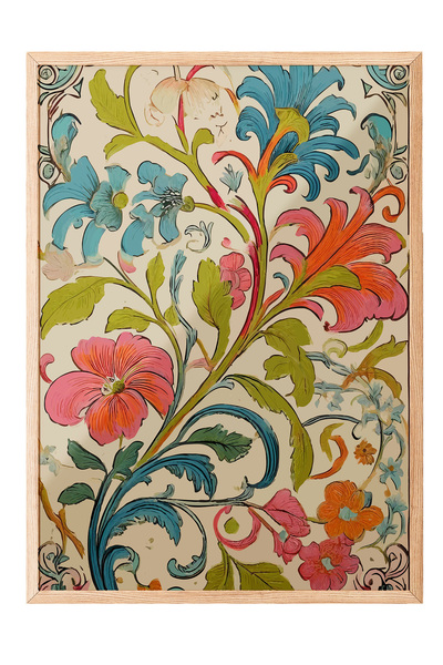 Zestia Εικόνα με ξύλινο πλαίσιο, Πολύχρωμο σχέδιο λουλουδιών – Κλασική Τέχνη,...