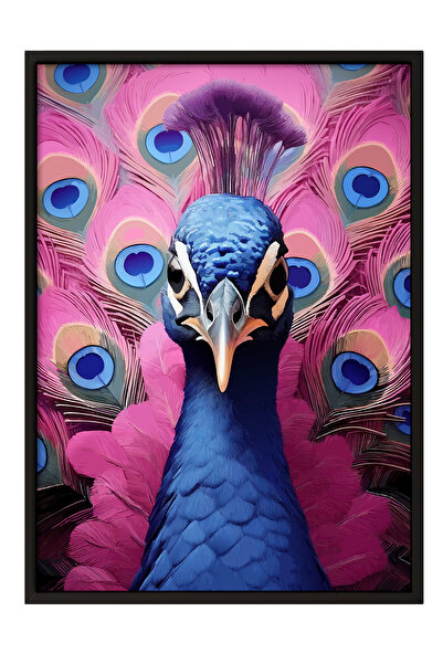 Zestia Tablou cu ramă neagră, Portret cu păun, Poster decorativ pentru sufrag...