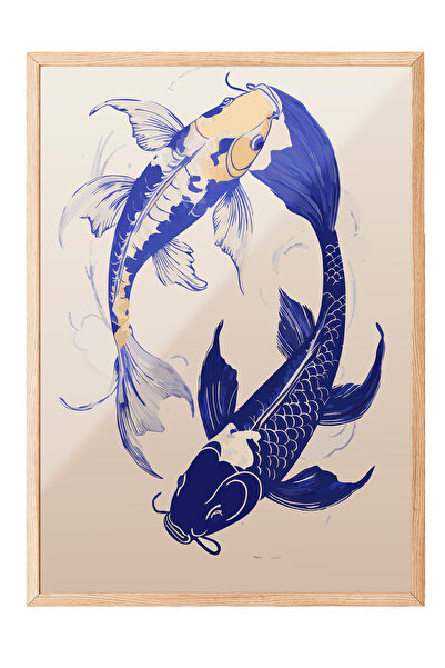 Zestia Tablou înrămat în lemn, pești Koi Yin Yang, poster decorativ pentru ca...