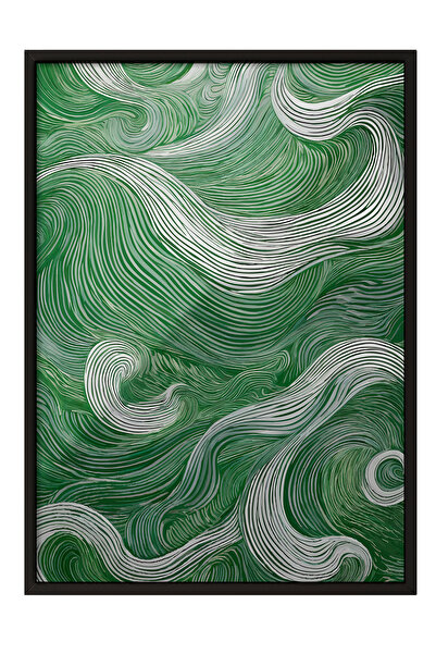 Zestia Tablou înrămat negru, model cu valuri verzi, poster decorativ pentru c...