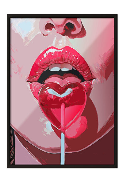 Zestia Tablou înrămat negru, Buze Roșii și Acadele – Pop Art, Poster pentru d...