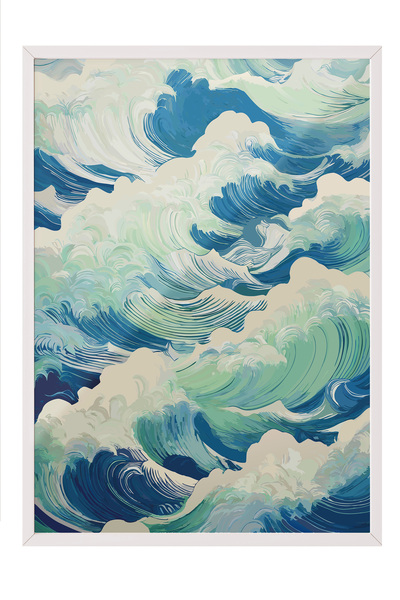 Zestia Tablou înrămat alb, Valuri oceanice, Poster decorativ pentru sufrageri...