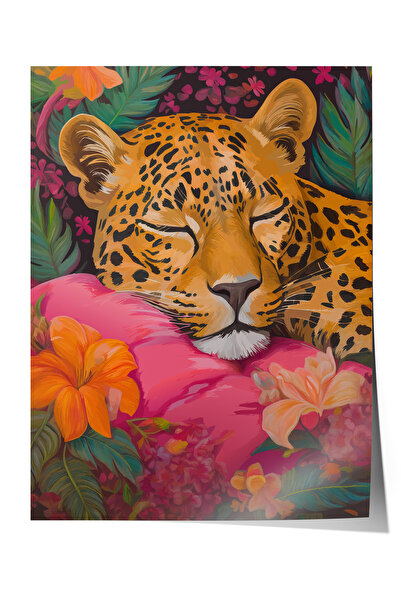 Zestia Безрамков постер, леопард и цветя, постер за декорация на хола №: 112500