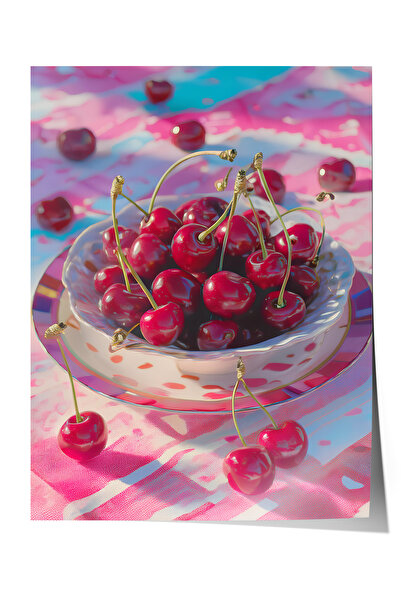 Zestia Poster fără ramă, ilustrație cu cireșe vii, poster decorativ pentru ca...